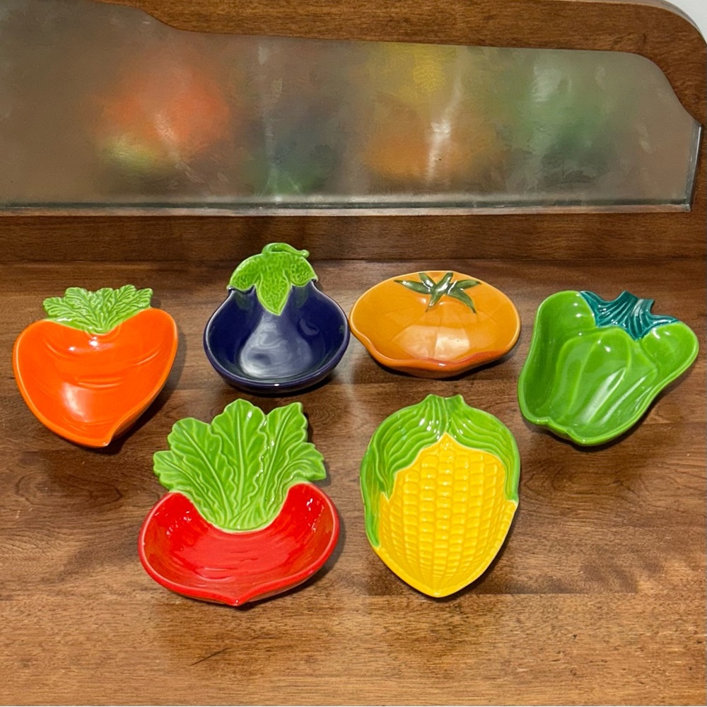 Set of Vegetable Ceramic Side Dishes Bowls - Carrot - Pepper - Corn - Set of 6